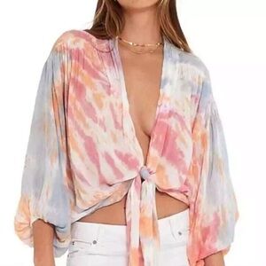 Young Fabulous & Broke Pink Orange Tie Front Blouse